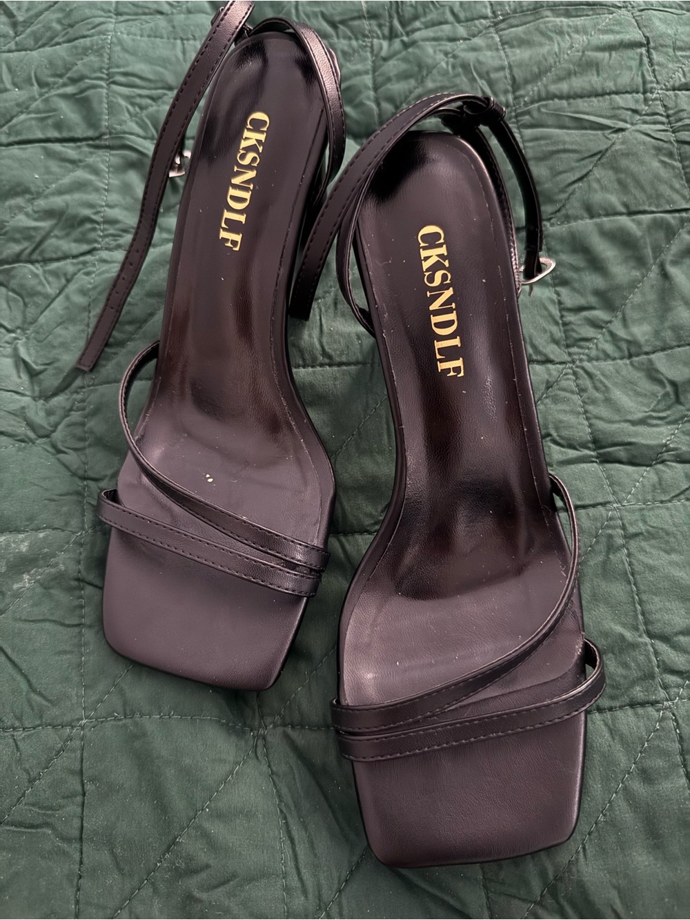 Black Strappy Square-Toe Women's Heels